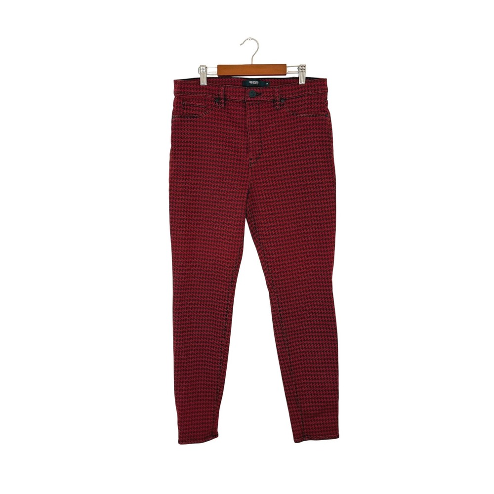 NWOT New Hudson Barbara High Rise Super Skinny Stretch Jeans Houndstooth Red 32 - Picture 3 of 10